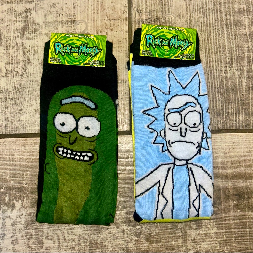 Adult Rick & Morty socks 2pairs NWT Pickle Rick 6-12